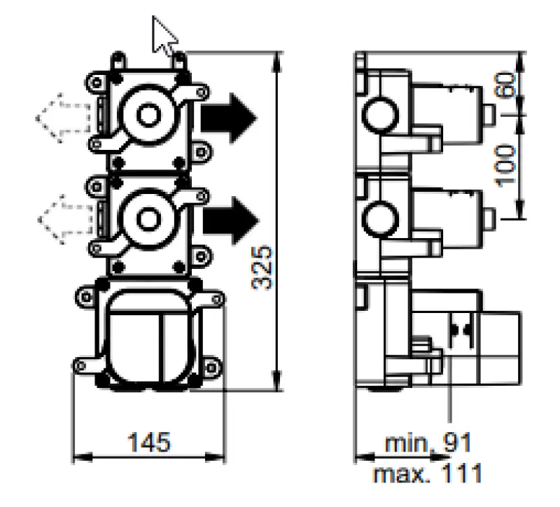 SB 316 AESTHETICS Ronde Inbouw Thermostaatkraan met 2 Uitgangen / 2 x Stopkraan PVD Goud Geborsteld 1208954944