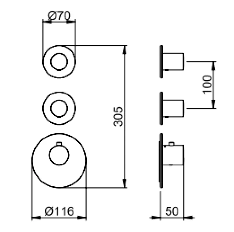 SB AESTHETICS Ronde Inbouw thermostaatkraan met 2 uitgangen / 2 x stopkraan chroom 1208954946