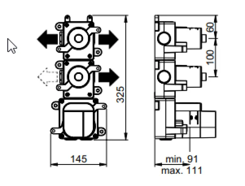 SB AESTHETICS Ronde Inbouw Thermosztát Csaptelep 3 Kimenettel, Váltószeleppel és Zárószeleppel, Matt Fekete 1208954954