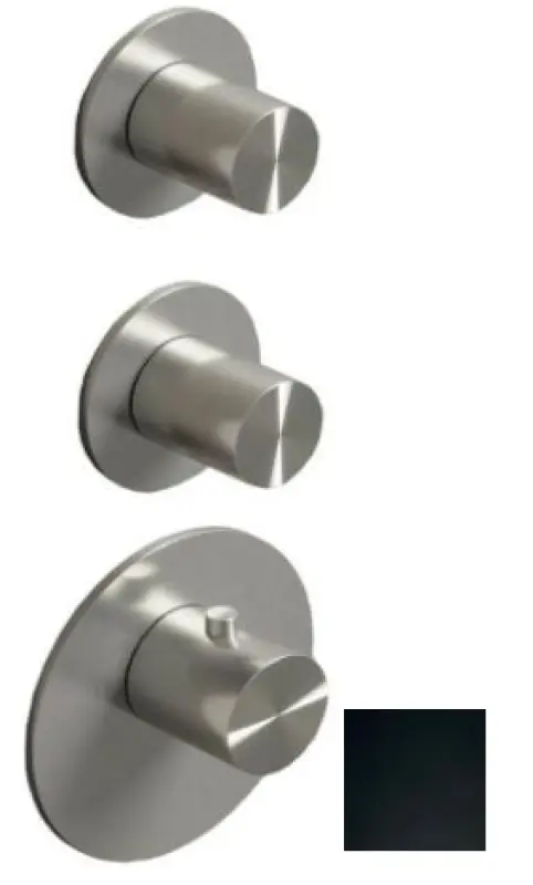 SB AESTHETICS Ronde Inbouw Thermosztát Csaptelep 3 Kimenettel, Váltószeleppel és Zárószeleppel, Matt Fekete 1208954954