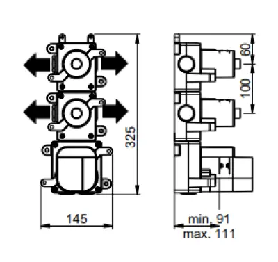 SB 316 AESTHETICS Inbouw-thermostaatkraan met 4 uitgangen / 2x stop-omstelkraan PVD gun metal geborsteld 1208954959
