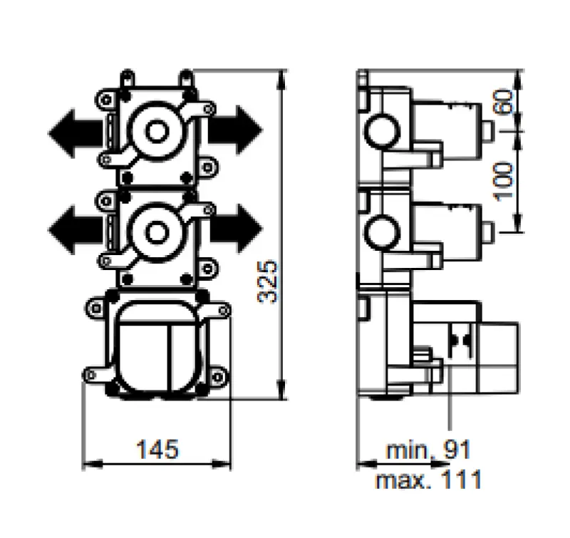 SB AESTHETICS Ronde inbouw-thermostaatkraan met 4 uitgangen/ 2x stop-omstelkraan mat wit 1208954962