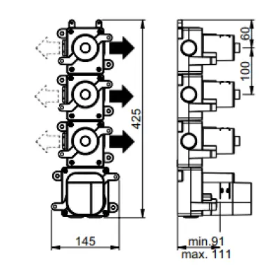 SB 316 AESTHETICS Round Beépített termosztátos csaptelep 3 kimenettel / 3x elzárócsap PVD réz kefélt 1208954965