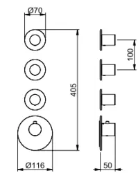 SB AESTHETICS Ronde Inbouw thermostaatkraan met 3 uitgangen/ 3x stopkraan chroom 1208954968