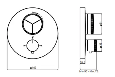 SB Push Round Beépített termosztát csaptelep nyomógombbal, 3 utas átváltóval és térfogat-szabályozóval, matt fekete 1208955077