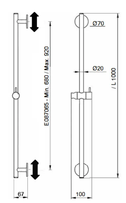SB Rubinetterie Universale L 1000 Flexi Round csúszórúd matt fekete 1208955232