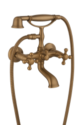 Aquadesign Marseille klasszikus felépítésű fürdőkád csaptelep erős gombokkal, bronz, kézi zuhannyal
