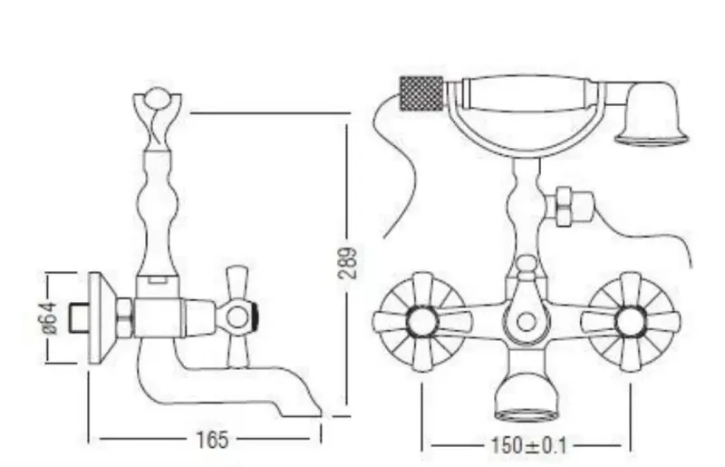 Aquadesign Marseille klasszikus felépítésű fürdőkád csaptelep erős gombokkal, bronz, kézi zuhannyal