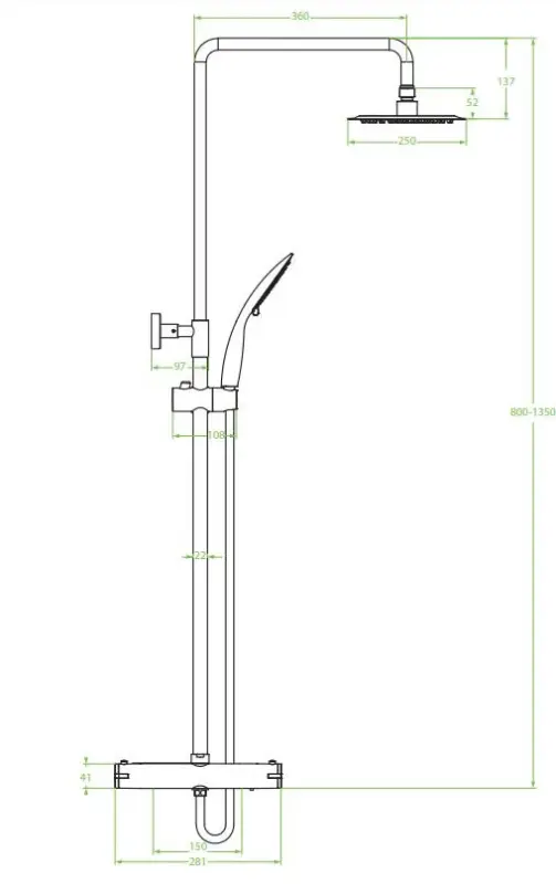 Aquadesign Valence felépített zuhanykészlet termosztáttal és esőzuhannyal, króm