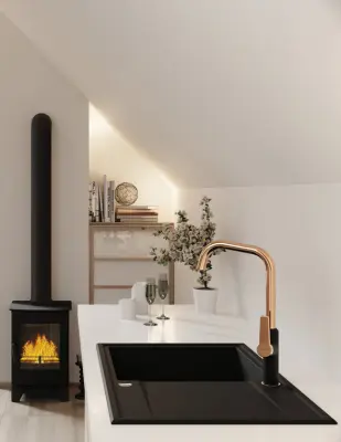 Aquadesign Cesena gránit mosogatótálca csepegtetővel, megfordítható, fekete színben.