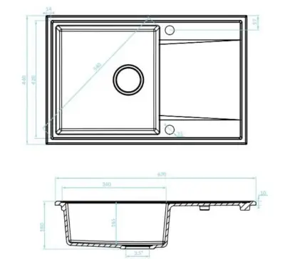 Aquadesign Cesena gránit mosogatótálca csepegtetővel, megfordítható, fekete színben.