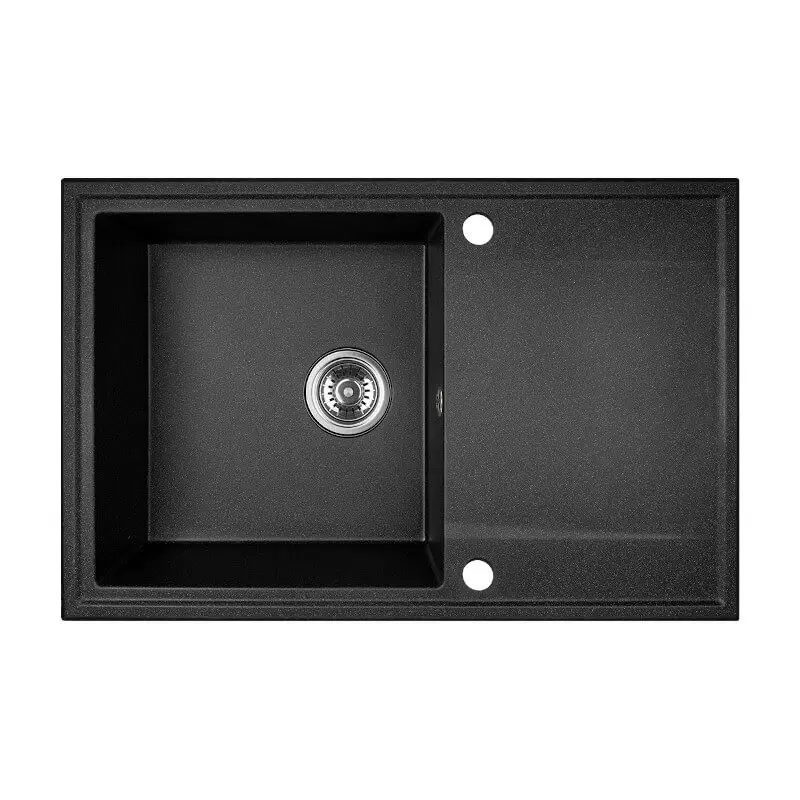 Aquadesign Cesena gránit mosogatótálca csepegtetővel, megfordítható, fekete színben.
