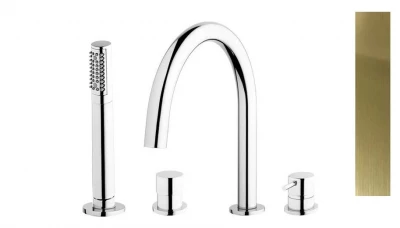 Waterevolution Flow 4-gat Badkraan voor Randmontage volledig PVD lichtgoud T138WGE