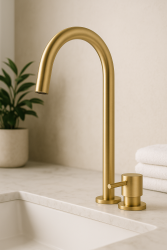 Waterevolution Flow 2 lyukú mosdócsap magas U 200 mm kifolyóval, világos arany T1122UWGE