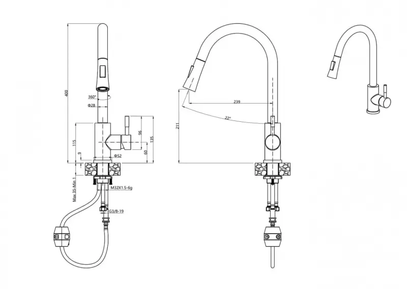 Quadri Leeds konyhai csaptelep kihúzható zuhannyal, 2 állással, matt fehér 1208955908