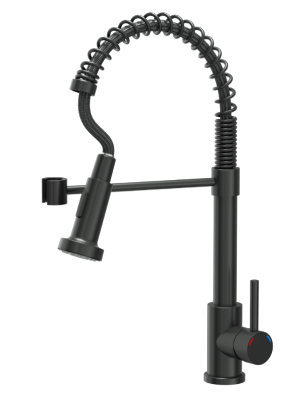 Quadri Derby konyhai csaptelep rugalmas kifolyóval és 2-féle vízsugár funkcióval ellátott zuhannyal, matt fekete 1208955917.
