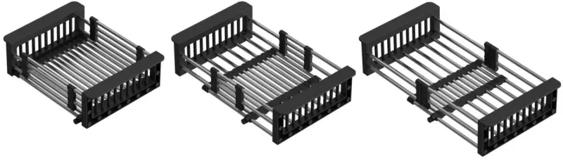 Quadri Universeel uitschuifbare inzetbak, inzetmandje of restenmandje, roestvrij staal met zwart, 22,5 cm breed, 1208956037