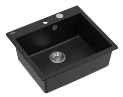 Quadri Sheffield fekete gránit síkbe építhető mosogató 57x50cm csaplyukkal 1208956075