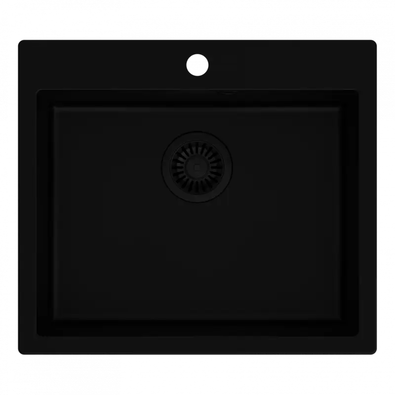 Quadri Sheffield fekete gránit beépíthető mosogató 57x50cm csaptelep hellyel és fekete dugóval 1208956076
