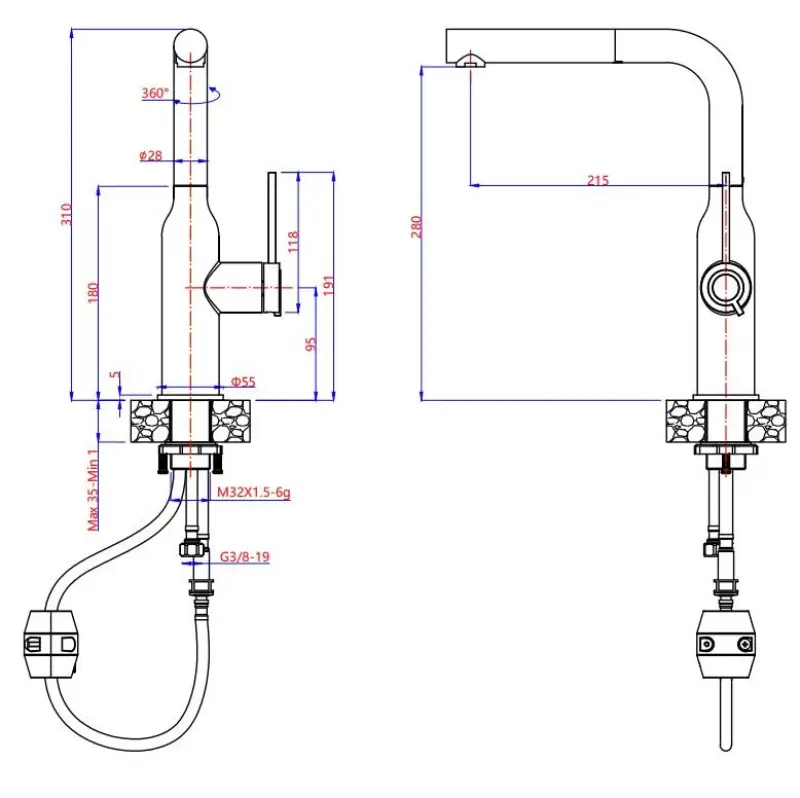 Quadri Stamford konyhai csaptelep kivehető kifolyóval pvd réz 1208956083