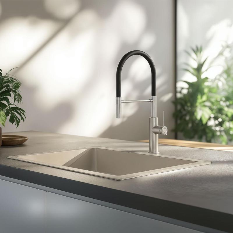 Quadri Retford konyhai keverőcsaptelep rozsdamentes acél flexibilis kifolyóval fekete 1208956089