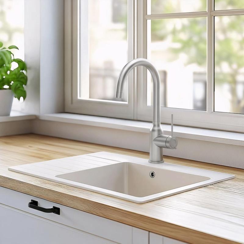 Quadri Stamford konyhai csaptelep rozsdamentes acélból, forgatható kerek kifolyóval 1208956109