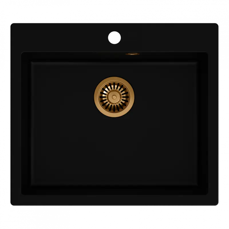 Quadri Sheffield fekete gránit süllyesztett mosogató 57x50cm csapteleppel és réz dugóval 1208956115