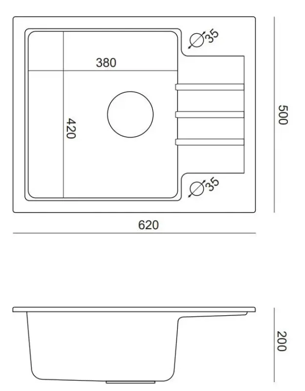 Quadri Cardigan fekete gránit felépítésű mosogatótálca fekete dugóval, lecsöpögtető résszel, megfordítható, 62x50cm 1208956163