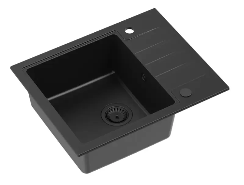 Quadri Cardigan fekete gránit felépítésű mosogatótálca fekete dugóval, lecsöpögtető résszel, megfordítható, 62x50cm 1208956163