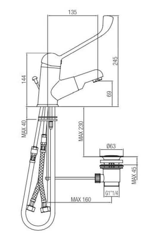 PB Clinic mozgáskorlátozottak számára készült mosdócsaptelep hosszú karral és kihúzható kifolyóval, króm 1208956272