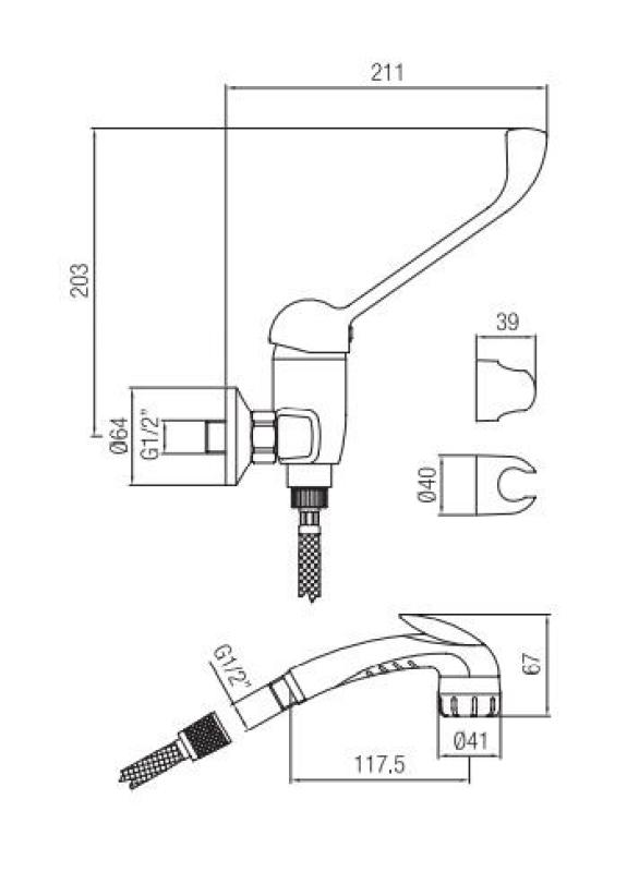 PB Klinika mozgáskorlátozottak számára készült zuhanycsaptelep hosszú karral, króm kivitelben, kézi zuhannyal 1208956283
