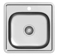 Aquadesign Basic négyzet alakú rozsdamentes acél mosogatótálca 48x48 cm, felületi szereléssel és csaptelep nyílással 1208956284