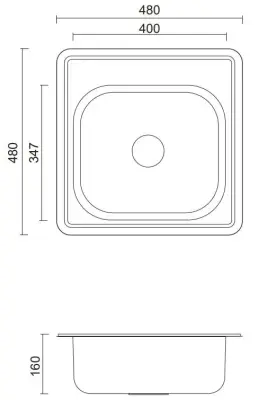 Aquadesign Basic négyzet alakú rozsdamentes acél mosogató 48x48 cm, felépített, csaplyukkal 1208956284