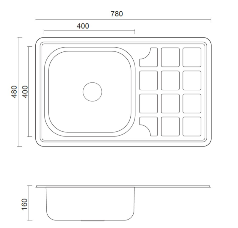 Aquadesign Basic rozsdamentes acél mosogató csepegtető résszel, megfordítható, 78x48 cm, felépítés 1208956286