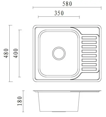 Aquadesign Rudolf rozsdamentes acél mosogató 580x480mm felépíthető csepegtető tálcával, megfordítható 1208956288
