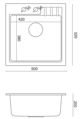 Quadri Cardigan fehér gránit beépíthető mosogató 50x52cm csaptelephellyel 1208956306