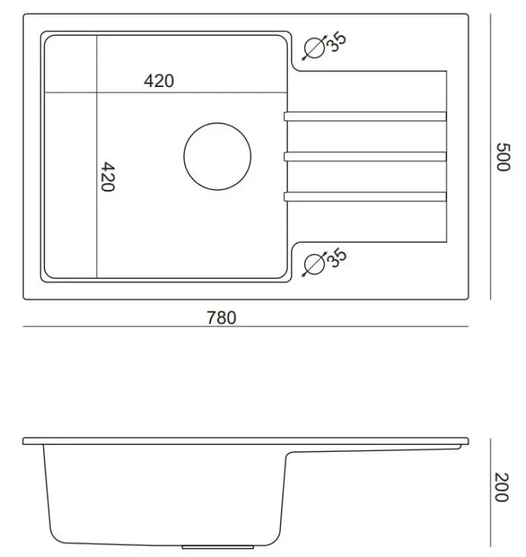 Quadri Cardigan fekete gránit beépíthető mosogató lefolyóval, megfordítható 78x50cm fekete dugóval 1208956314