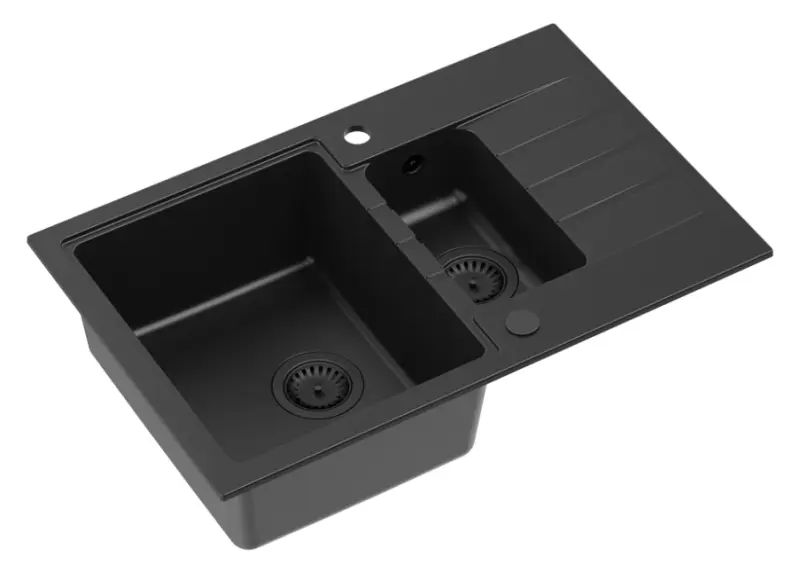 Quadri Cardigan fekete 1,5 gránit beépíthető mosogatótálca csepegtetővel, megfordítható, 78x50cm, fekete dugóval 1208956315