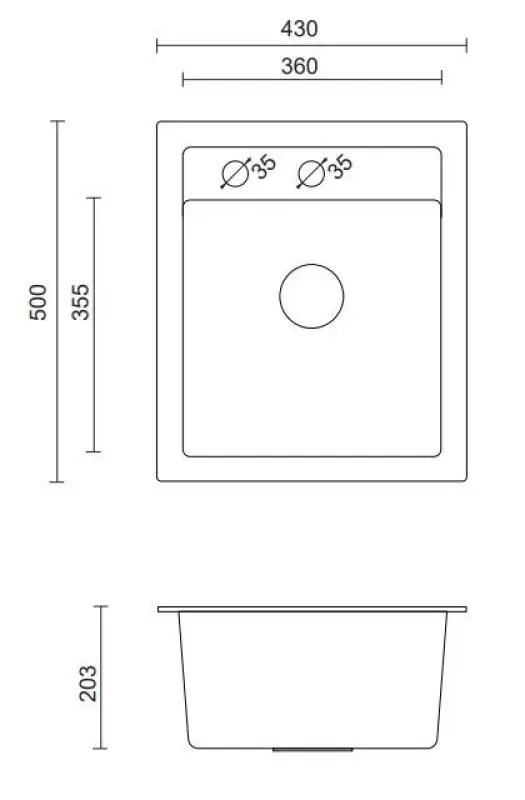 Quadri Londen gránit antracit mosogató 43x50 cm csaptelep nyílással 1208956318