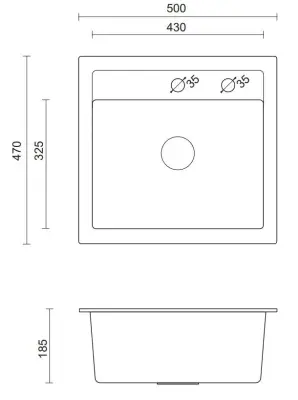 Quadri Londen gránit antracit mosogató 50x47 cm csaplyukkal felépítés 1208956320