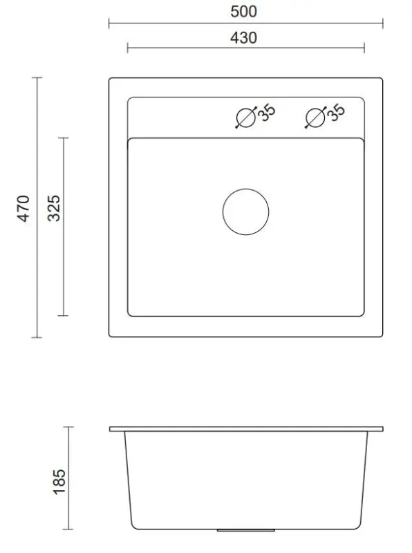 Quadri Londen gránit antracit mosogató 50x47 cm csaplyukkal felépítés 1208956320