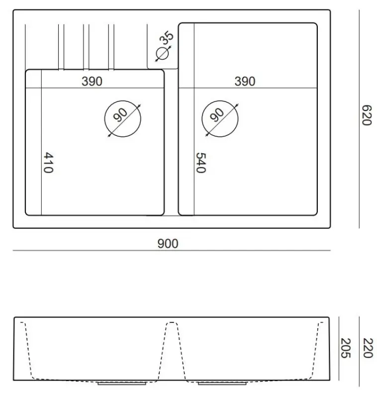 Quadri Minister Kettős Mosogató Fehér Vidéki Stílus 90x62cm 1208956327