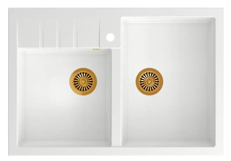 Quadri Minister Kétszeres Mosogató Fehér Vidéki Stílusú Modell 90x62cm Réz Dugóval és Túlfolyóval 1208956329