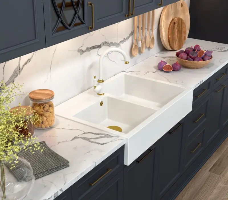 Quadri Minister Kétszeres Mosogató Fehér Vidéki Stílusú Modell 90x62cm Réz Dugóval és Túlfolyóval 1208956329