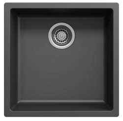 Fekete mosogató 40x40cm alulról épített, felülről épített és síkba épített rozsdamentes acél dugóval 1208956390