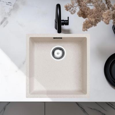 Zandkleurige spoelbak 40x40cm onderbouw, opbouw en vlakbouw met roestvrijstalen plug 1208956394