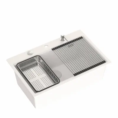 Quadri fehér kemény gránit felépítésű nagy mosogató 76x50 cm tartozékkal együtt 1208956409