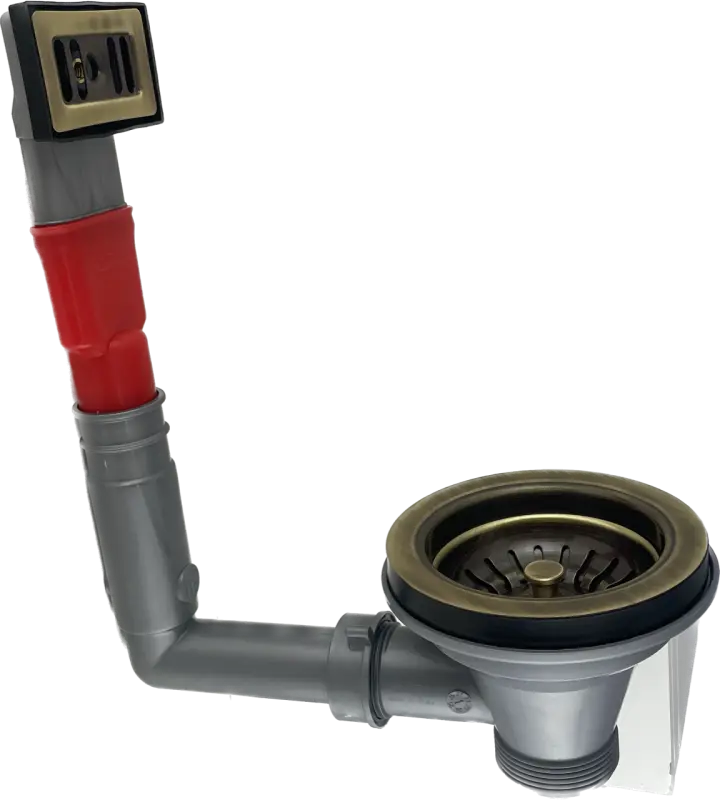 PB klassieke bronzen afvoerset met overloop voor een keukenspoelbak en korfplug, afsluitbaar in brons 1208956478
