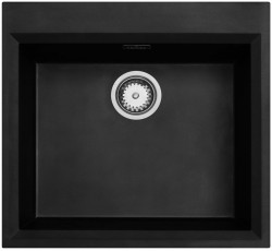 Zwarte inbouw spoelbak 58x53cm met kraangatbank en roestvrijstalen plug 1208956732
