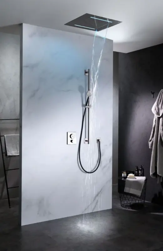 SB Square 316 Beépített Esőzuhany Velvet Temptation LED kromoterápiával és vízeséssel, kefélt PVD gun metal 1208956746